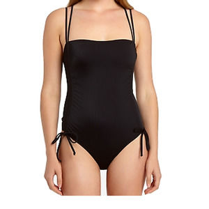 California Waves BLACK Ribbed One Piece Strappy Swimsuit Medium NWT